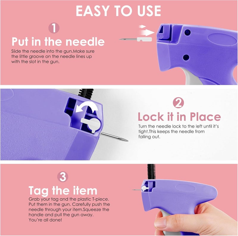 Scopck Stitch Gun for Clothes - Handheld Stitch Gun Quick Clothing Fixer - Tagging Gun - Includes 6 Needle, 1000 Black Fasteners & 1000 White Fasteners (Pink/Orange) - Image 4